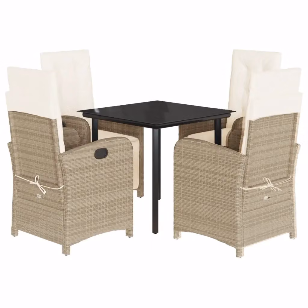 Set da pranzo da giardino vidaXL in polyrattan con cuscini beige e tavolo in vetro per esterni – 2
