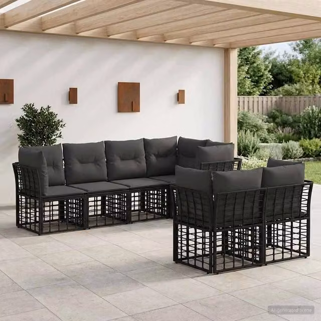 Set di divani da esterno 7 pz Nero Poliestere 3437511