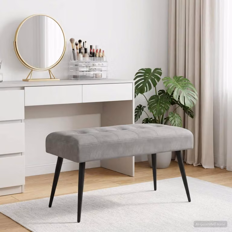 Panchina moderna vidaXL in velluto grigio con bottoni imbottiti L: 110 cm, P: 40 cm, H: 46 cm