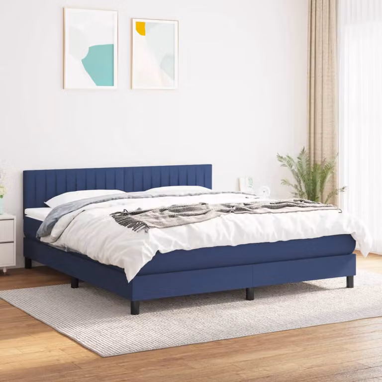 vidaXL Letto Ibrido con Giroletto a Molle e Materasso in Tessuto Blu e Bianco L/P/H: 160 x 200 x 78 cm