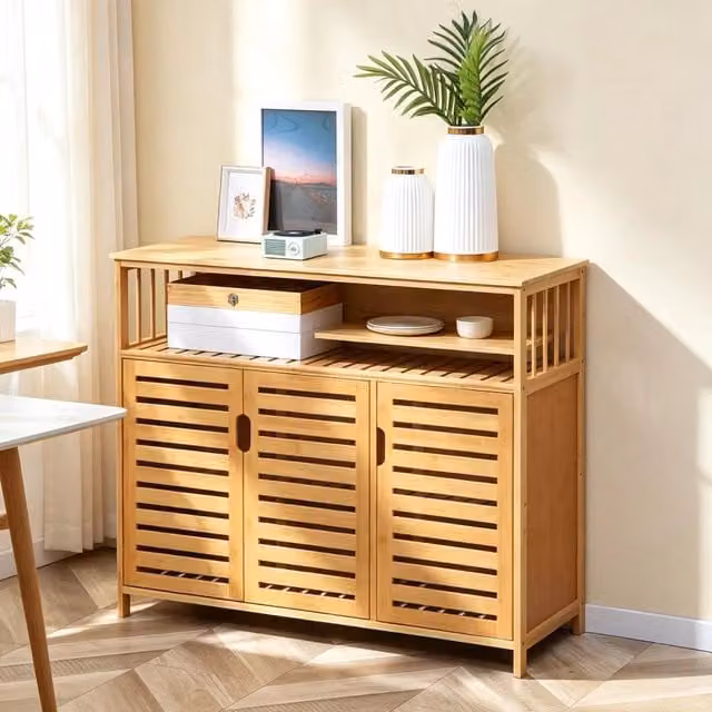 Madia REDOM in bambù naturale color beige con ripiano aperto L/P/H: 100 x 35 x 82 cm