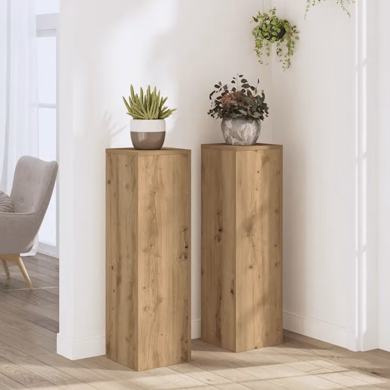 Set di 2 supporti per piante vidaXL in legno color rovere, L/P/H: 25 x 25 x 80 cm