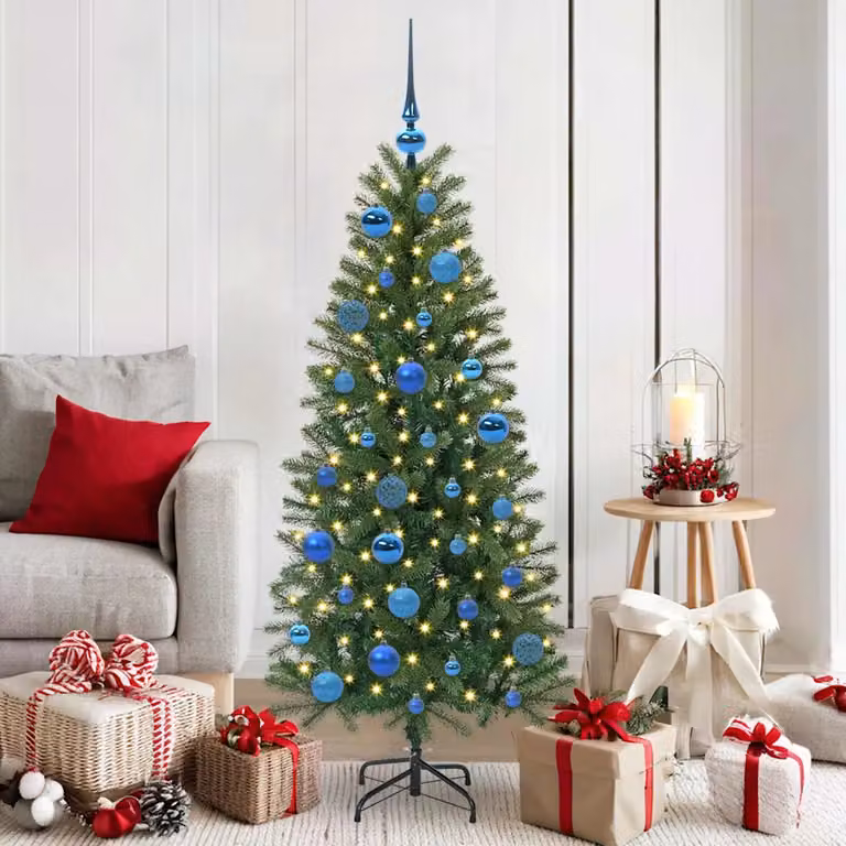 Set di decorazioni natalizie vidaXL con 61 sfere blu in plastica shatterproof e 150 LED luce bianca calda, alimentazione USB