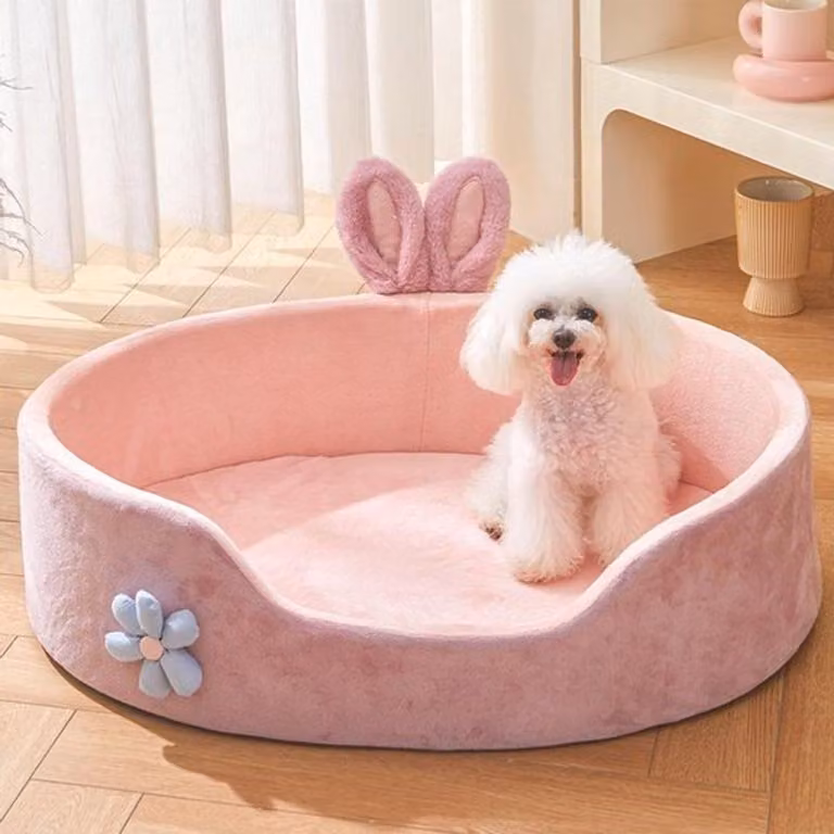 Cuccia lavabile per cani di piccola taglia e gatti, a forma di cerchio con orecchie a coniglio, base antiscivolo, poltrona confortevole per cuccioli e gattini