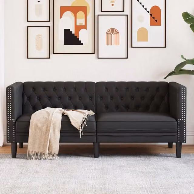 Divano Chesterfield vidaXL in similpelle nero per soggiorno L: 174,0 cm, P: 74,5 cm, H: 70,5 cm – 1