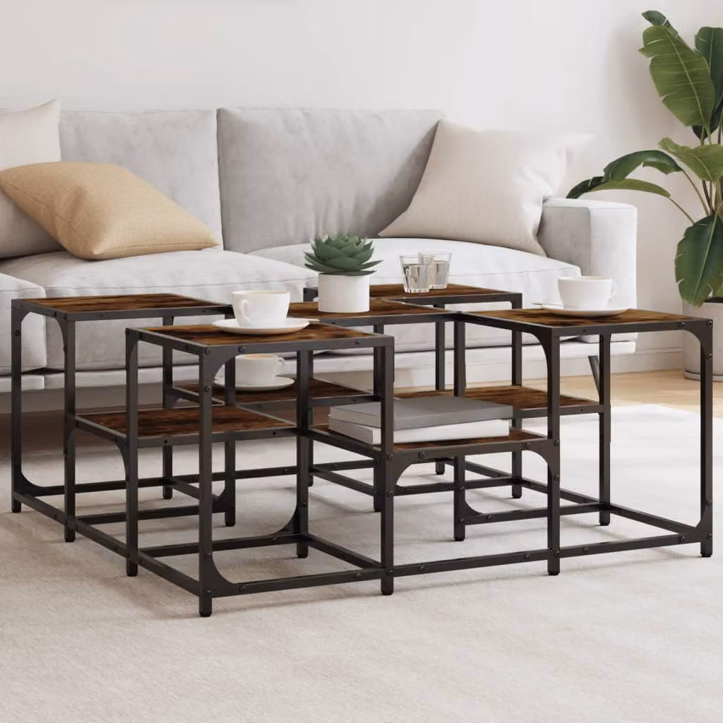 Tavolino da salotto vidaXL in legno e metallo color marrone rovere, L 91 x P 91 x H 40 cm