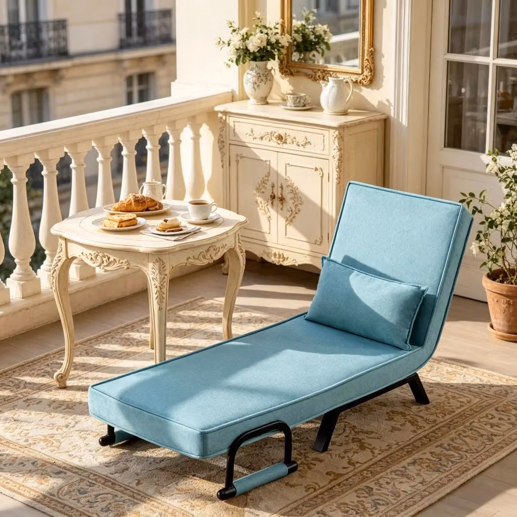 Poltrona Letto Convertibile REDOM Blu con Braccioli, Struttura in Metallo e Rivestimento in Tessuto, L/P/H: 65 x 78 x 75 cm – 2