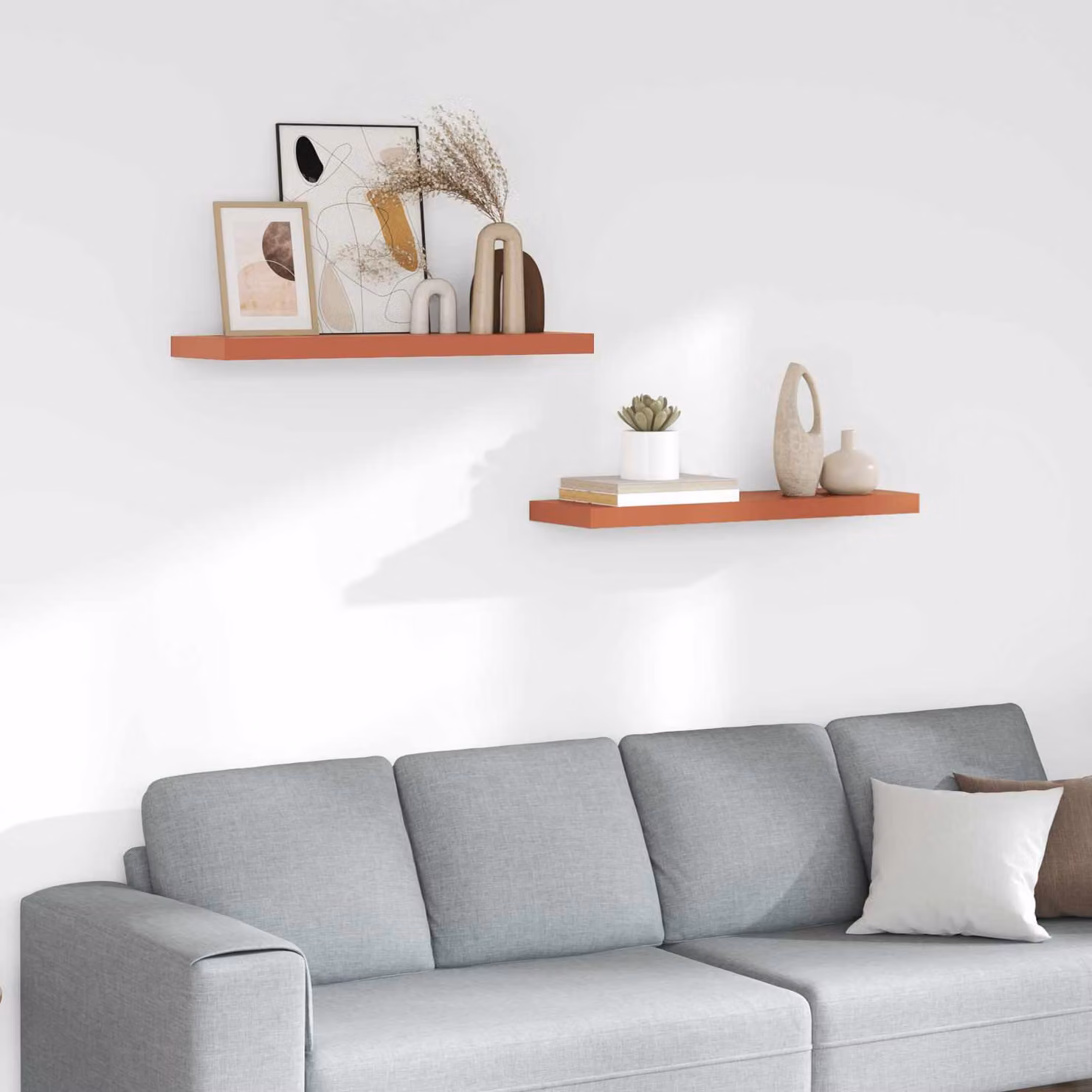 Set di 2 Scaffali da parete moderni vidaXL in MDF Rosso L: 90 cm, P: 23,5 cm, H: 3,8 cm