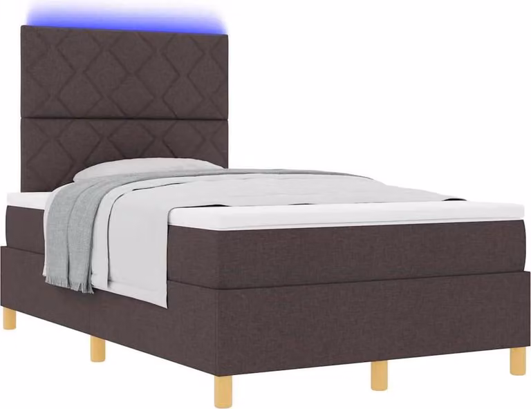Letto a Sorgente LED Marrone Scuro 120 x 200 cm Tessuto