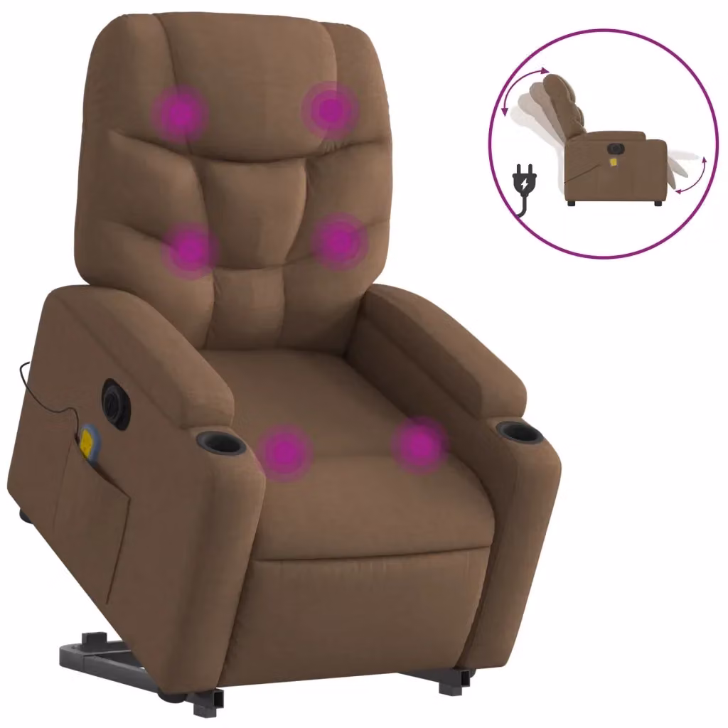Poltrona Alzapersona Elettrica con Massaggio vidaXL in Tessuto Marrone – 2