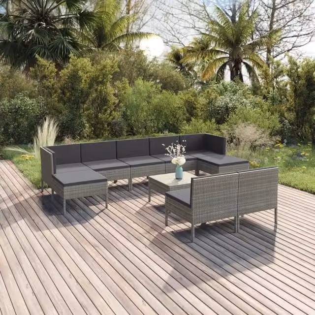 Set Divani da Giardino 10 pz con Cuscini in Polyrattan Grigio 3094554