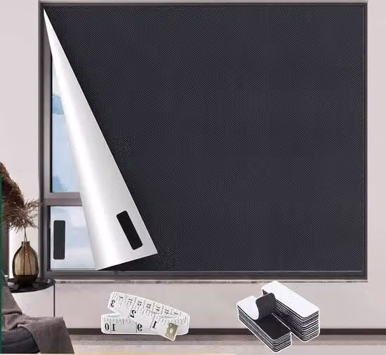 Tessuto oscurante 200x145 cm - Tende oscuranti temporanee - Tenda oscurante portatile - Righello morbido - Ventosa di protezione solare con chiusura a velcro