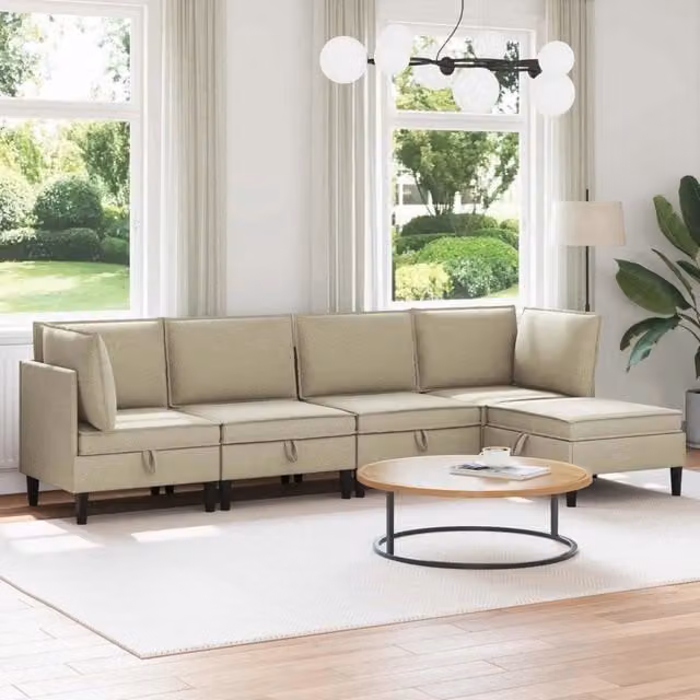 Set di mobili per il soggiorno 5 pz Sabbia Tessuto 3413791