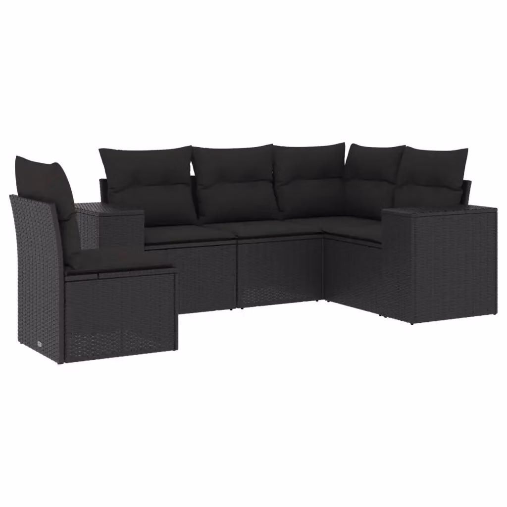 vidaXL Set Divani da Giardino a L 5 pz in Polyrattan Nero con Cuscini e Struttura in Acciaio – 2