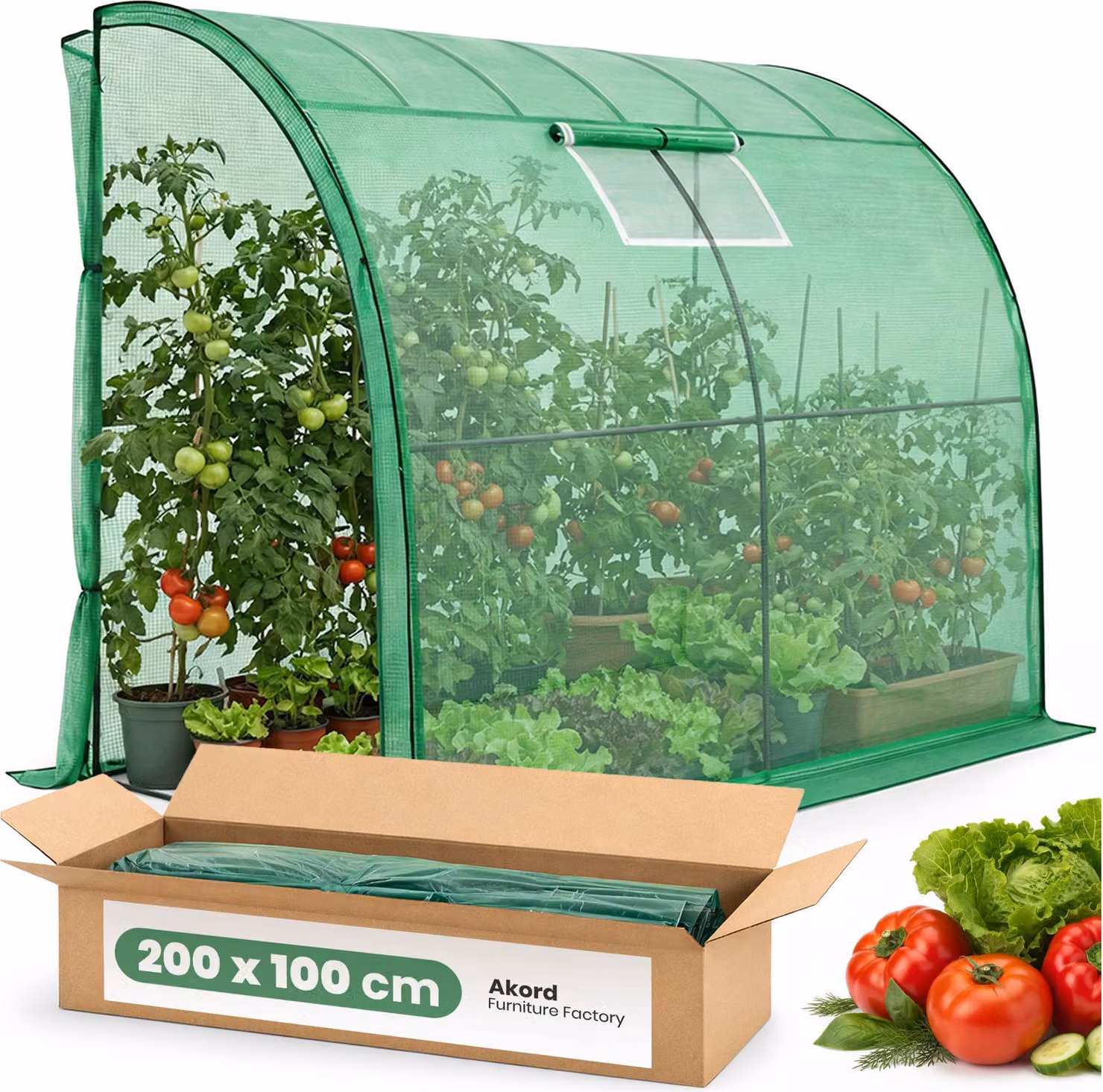 Serra da giardino addossata con struttura in metallo e telo in PE 1 porta 1 finestra Verde 100x200x210 cm