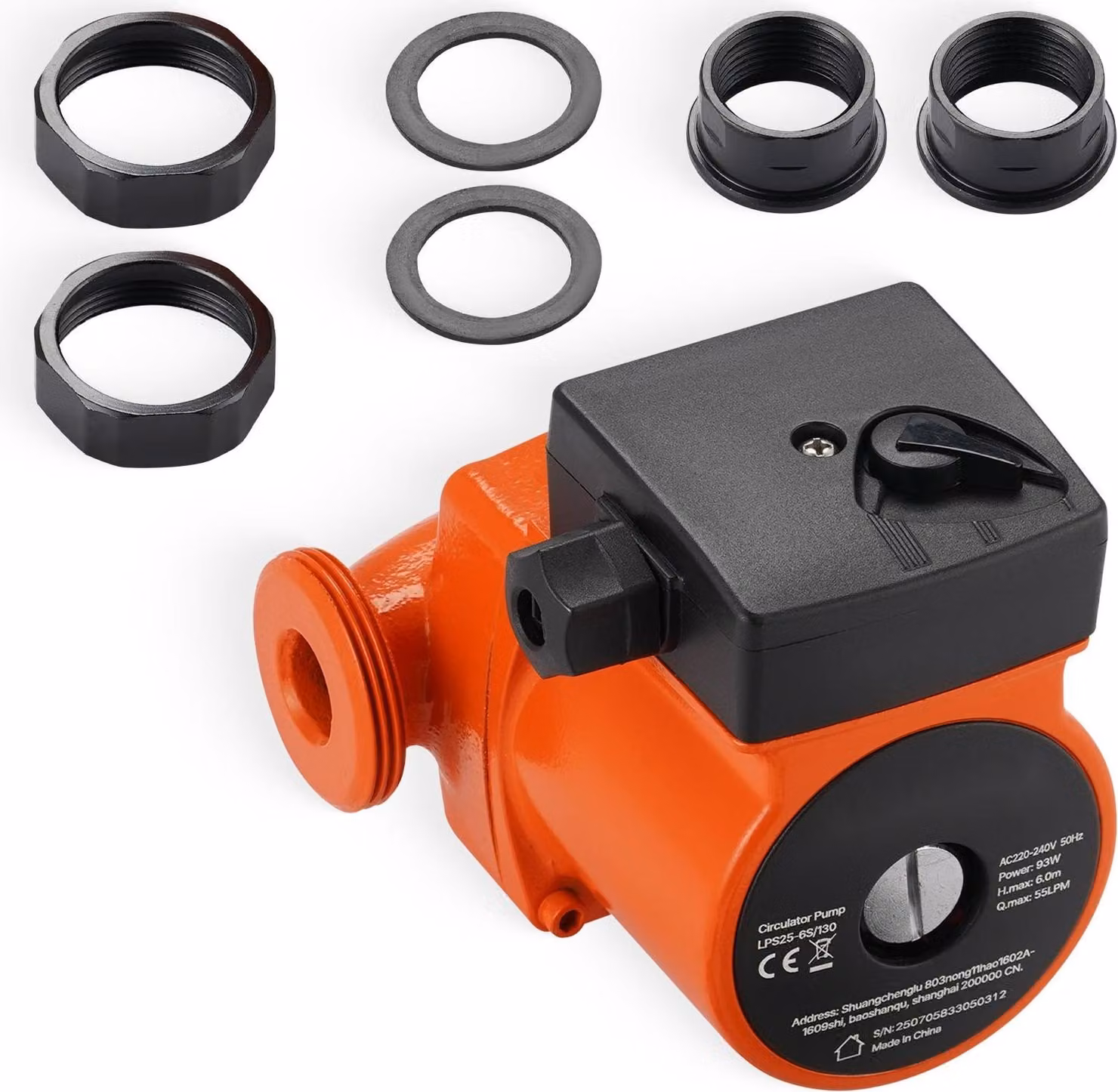 Pompa di circolazione/pompa di circolazione per acqua calda - LPS25-6S/130 - Ghisa - Portata 55 L/min - Potenza motore 1/8 CV (circa 92 W) - Tre stadi - Funzionamento silenzioso per il riscaldamento