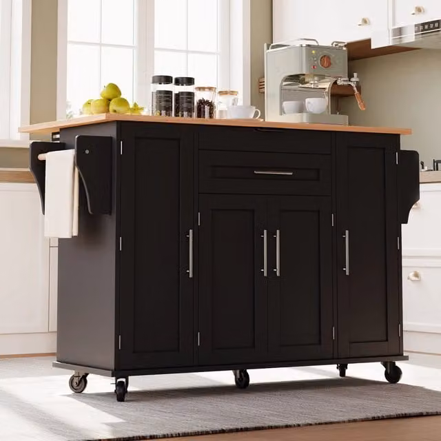 Carrello da cucina con 2 cassetti, ripiani regolabili, portaspezie e portasciugamani, per cucina, 136 × 70 × 92 cm
