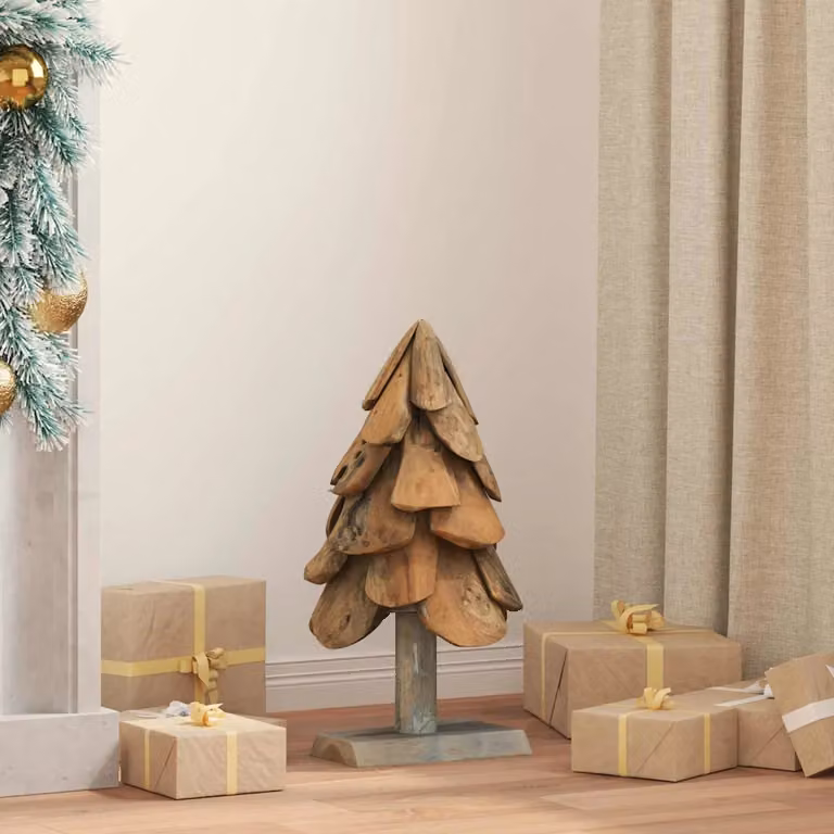 Albero di Natale da tavolo vidaXL in legno di teak massello marrone, Altezza: 61 cm