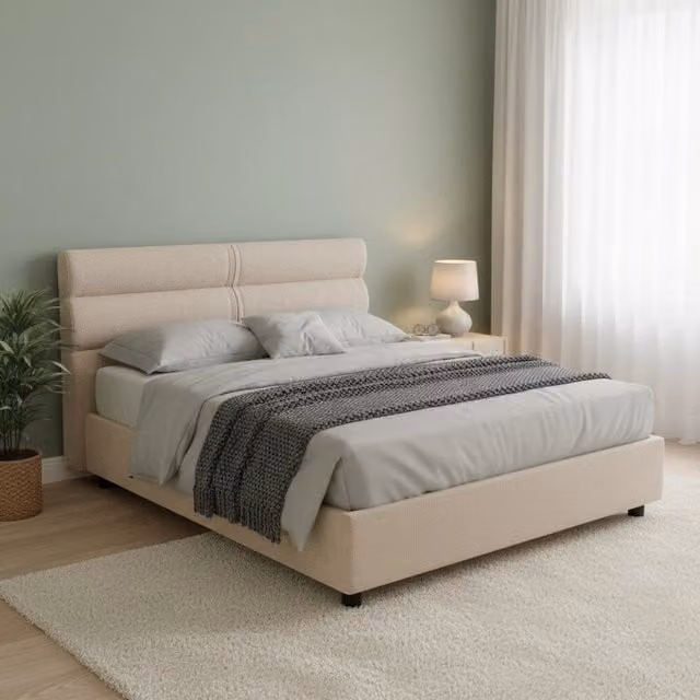 Letto Matrimoniale DMORA con Contenitore Lift Up, Rivestimento in Tessuto Grigio e Beige, L/P: 160 x 200 cm