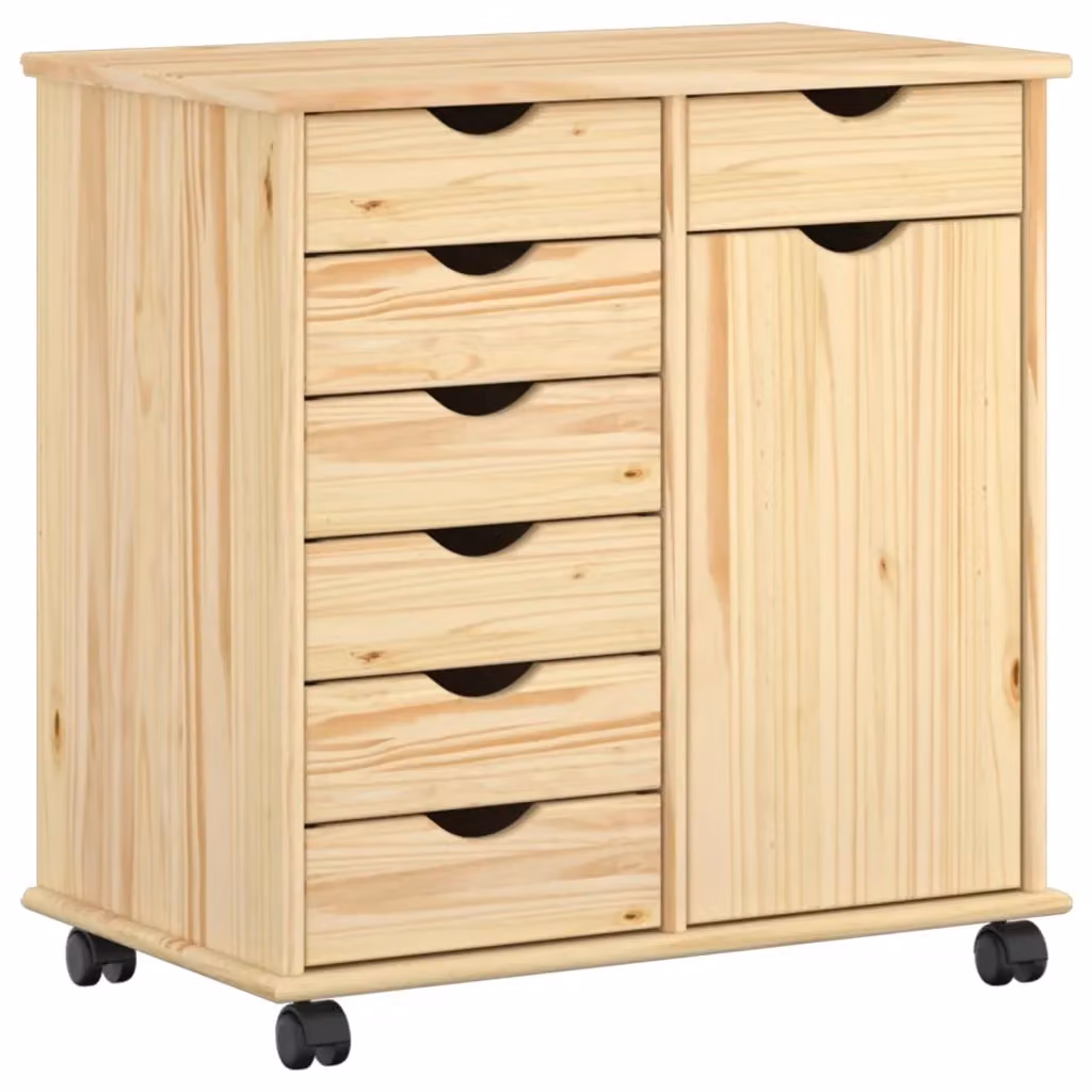 Mobile con Ruote vidaXL in Legno di Pino Massello Marrone L: 63,5 cm, P: 39 cm, H: 65,5 cm – 2