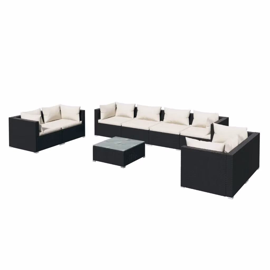 vidaXL Set Divani da Giardino 9 pz a Forma a U con Cuscini Beige e Struttura in Metallo Nero – 2