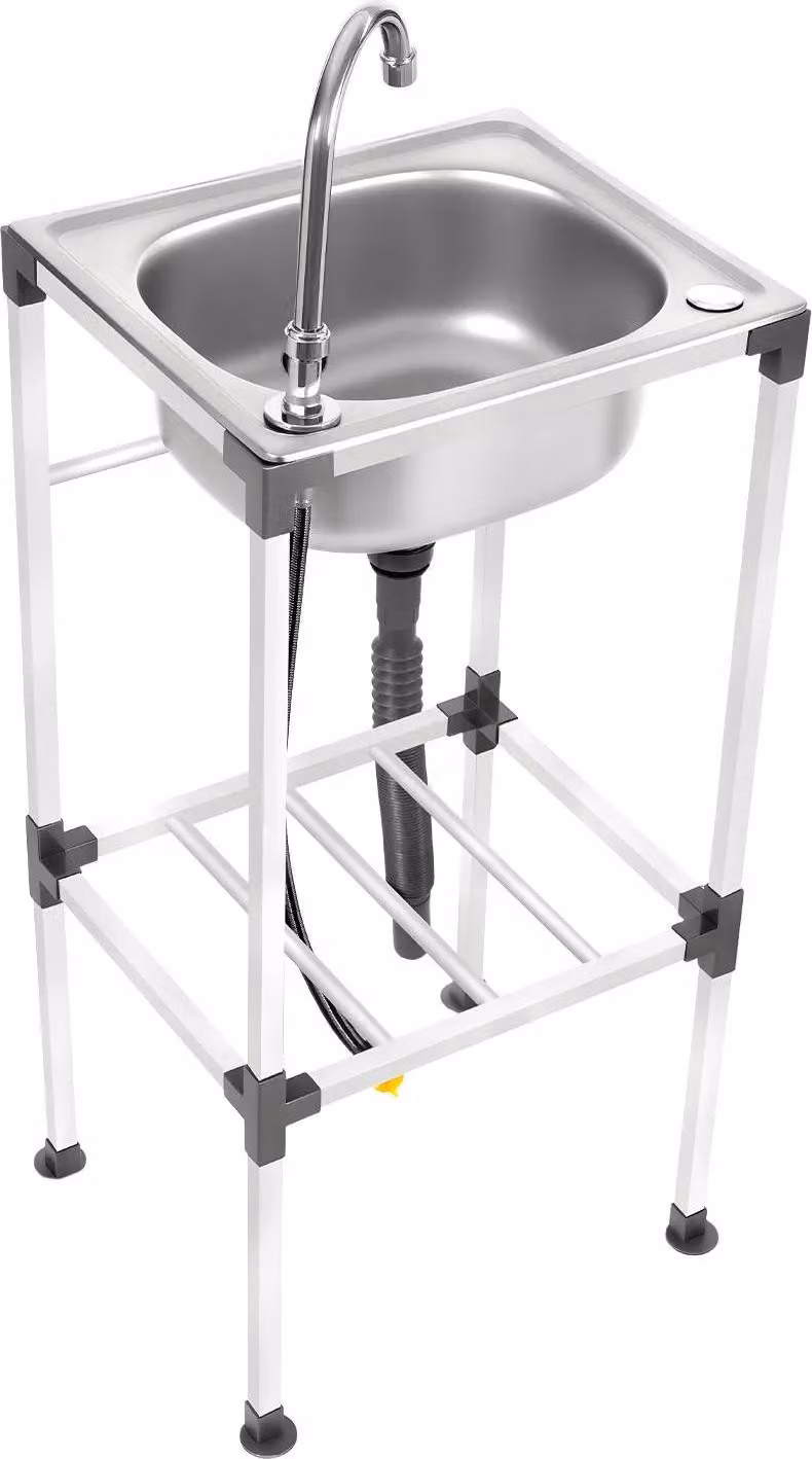 Lavello da appoggio - Vasca singola - Acciaio inossidabile - Con rubinetteria - 1 foro per rubinetto - Portata 60 kg