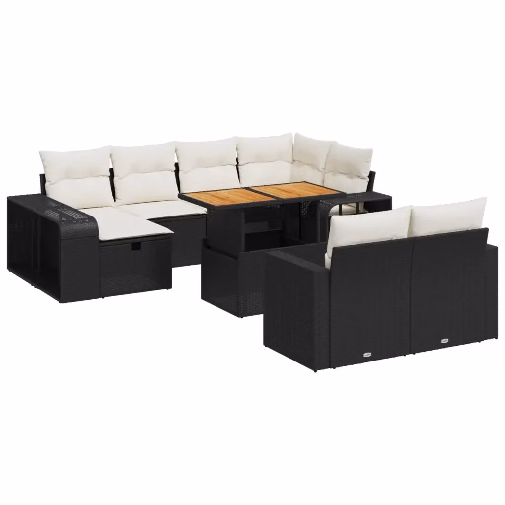 vidaXL Set Divani da Giardino 11 pz in Polyrattan Nero con Cuscini e Tavolino da Esterno – 2