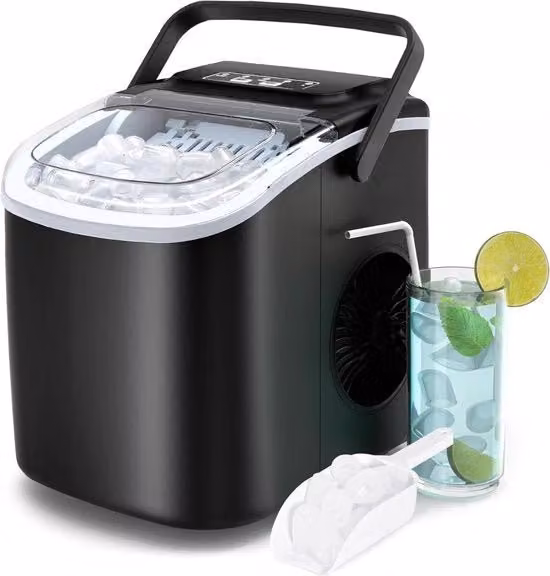 Macchina per Blocchi di Ghiaccio Potente – 2 Dimensioni – Macchina per Ghiaccio Auto Pulente – Macchina per Blocchi di Ghiaccio in pochi Minuti – 1.2L - Nero
