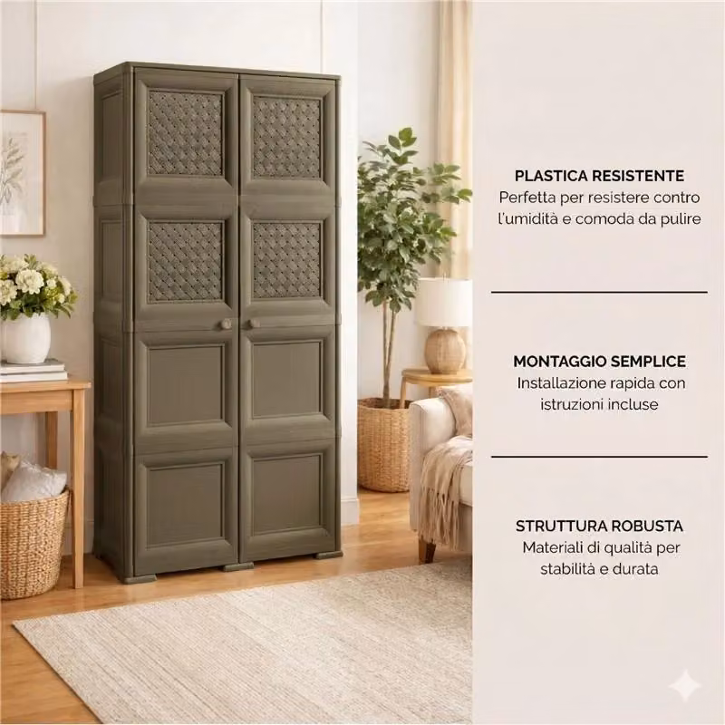 Armadio Omnimodus a 4 Moduli Marrone con 4 Ante, Mobile Alto Multiuso per Zona Giorno e Balcone, L: 79 cm, P: 43 cm, H: 164 cm – 2