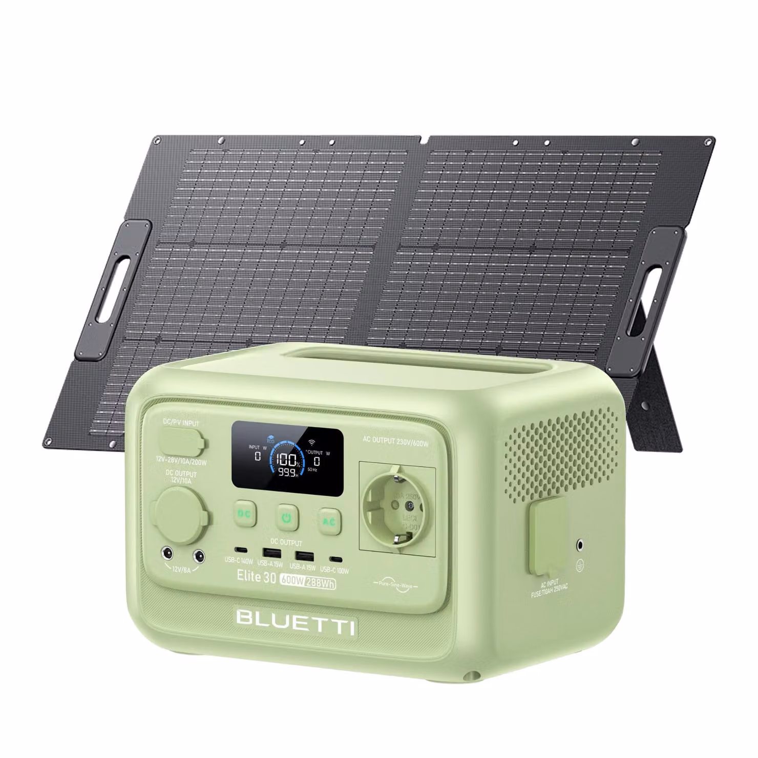 BLUETTI Elite 30 V2 + pannello solare 100W Accumulo solare 600W / 288Wh Centrale elettrica portatile Generatore solare Batteria per viaggi / camper / casa / viaggi in auto