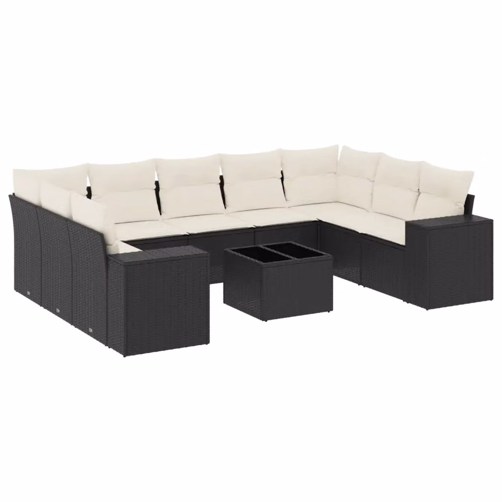 vidaXL Set Divani da Giardino a Forma di U in Polyrattan Nero con Cuscini e Tavolino da Esterno – 2