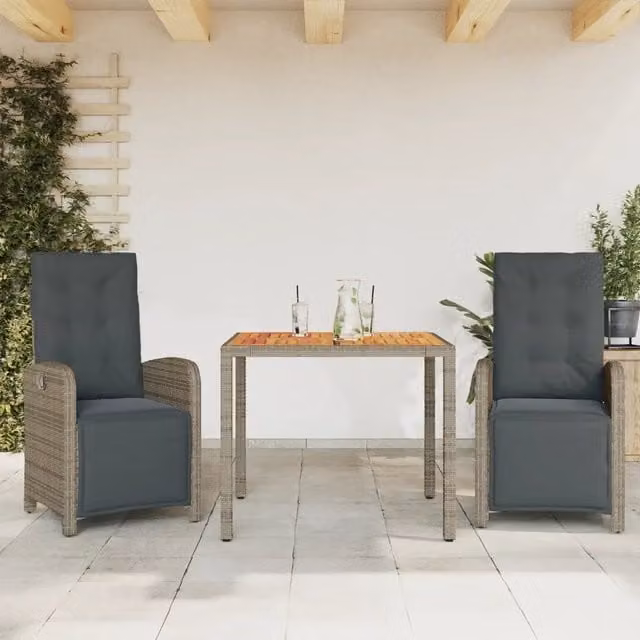 Set da Bistrò 3 pz con Cuscini Grigio in Polyrattan 3212480