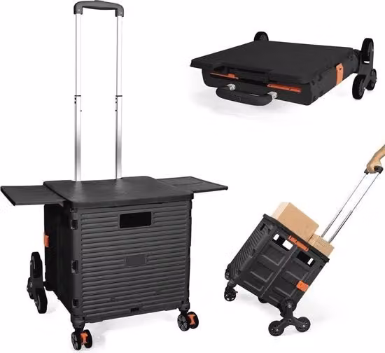 Carrello per spesa pieghevole - Leggero con ruote per scalare - Nero