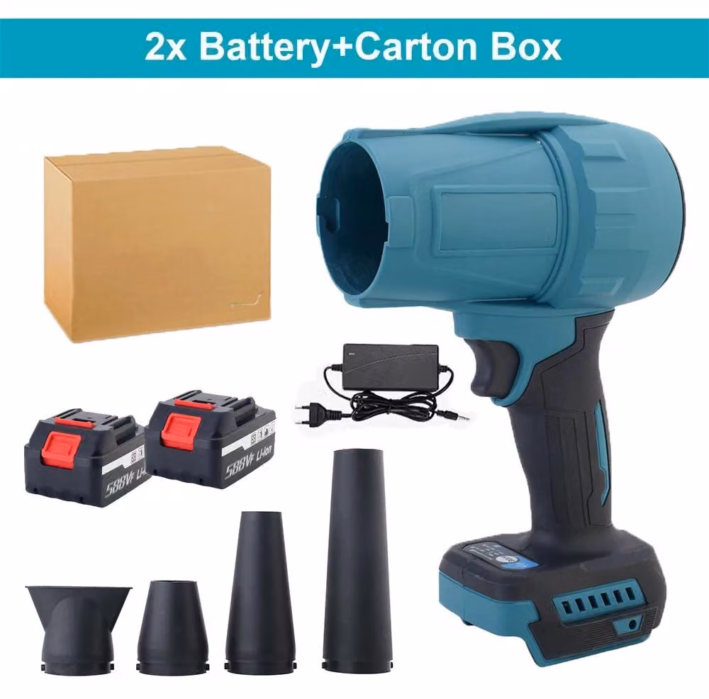 Soffiatore a batteria per foglie - Modello H28 con turbina - Motore brushless - 3500 W - Velocità massima del vento: 350 m/s - 3 livelli di velocità - 2 batterie