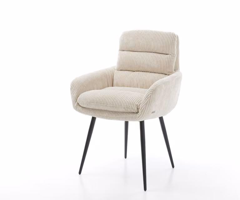 DELIFE Sedia da pranzo Abelia-Flex con braccioli in velluto a coste beige, 4 gambe coniche nere