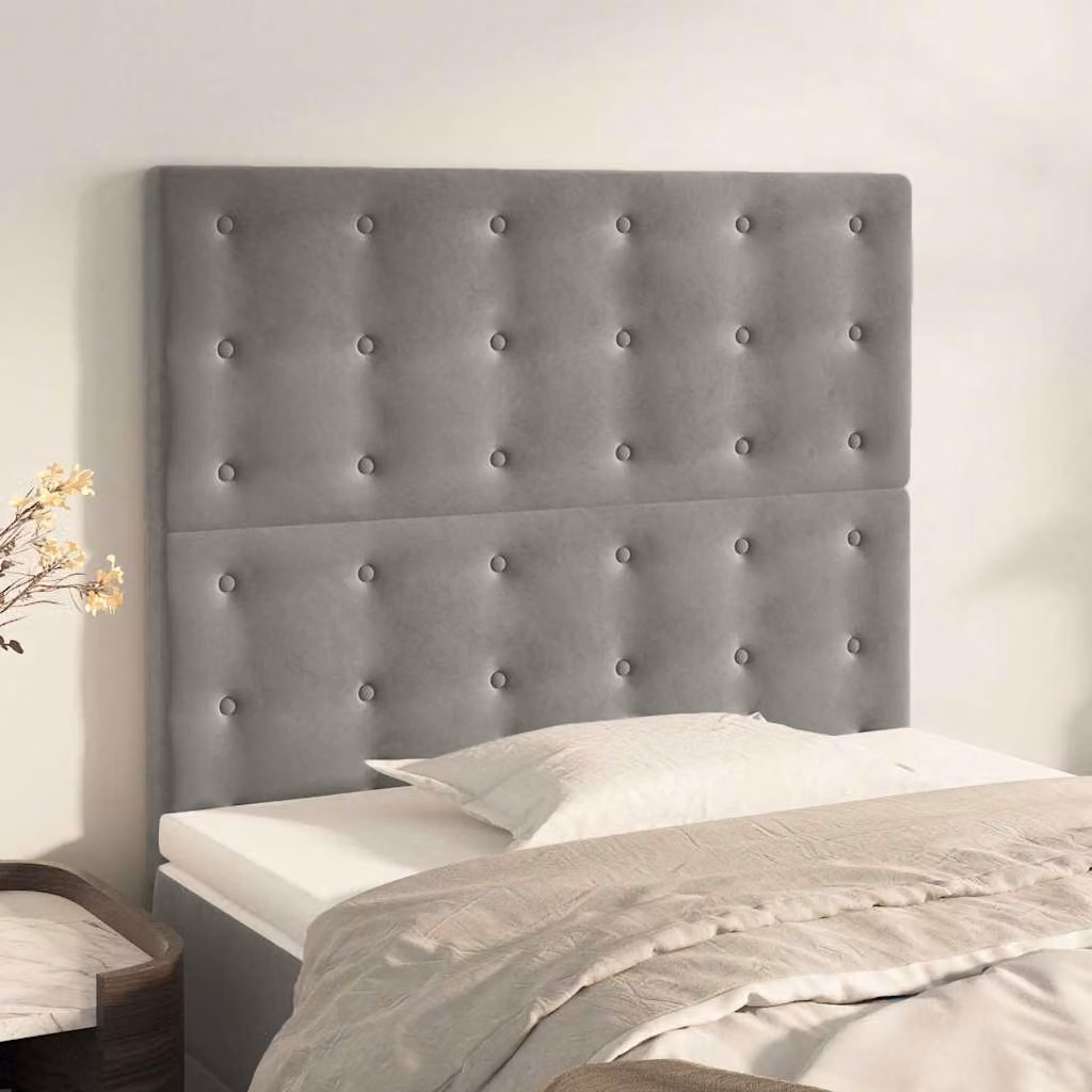 Testiera per letto vidaXL in velluto grigio chiaro, L/P/H: 90 x 5 x 118/128 cm