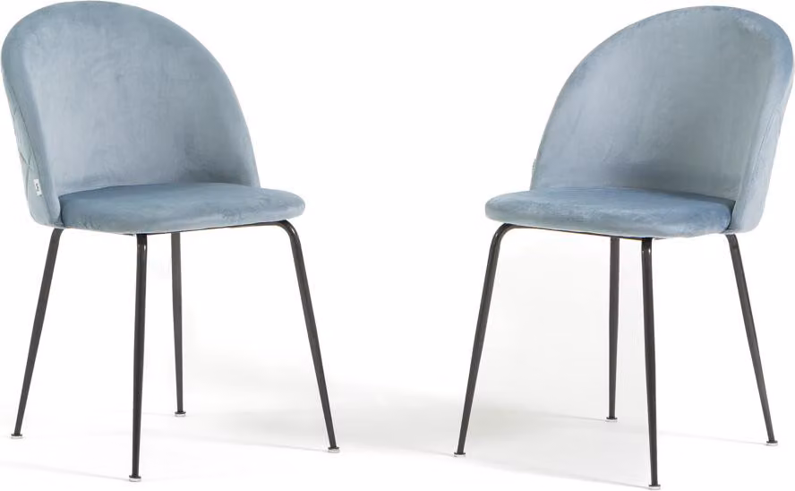 Set di 2 sedie da pranzo imbottite, gambe in metallo, design elegante per cucina, sala da pranzo, bar e ristoranti SARA - Blu chiaro/grigio scuro