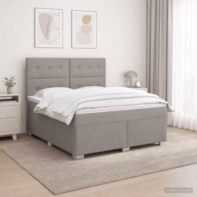 Letto box spring con materasso vidaXL in tessuto beige e grigio L/P: 140 x 200 cm – 1