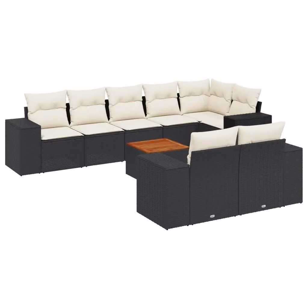 Set di divani da giardino vidaXL a forma di L composto da 9 pezzi con cuscini in polyrattan nero e tavolino da esterno – 2