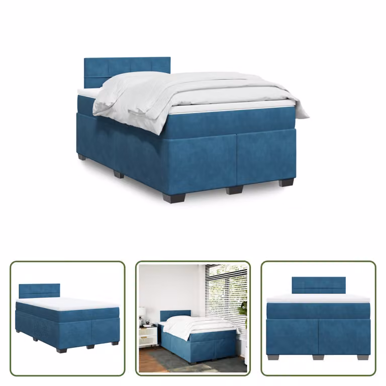 The Living Store Letto a molle con materasso blu scuro 120x200 cm in velluto