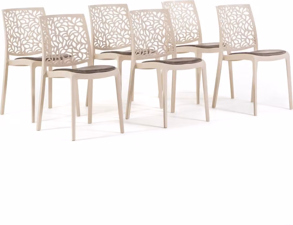 Set di 6 sedie in polipropilene con rinforzo in fibra di vetro e seduta imbottita in velluto - sedie robuste, eleganti e confortevoli, impilabili e resistenti, ideali per cucine,da pranzo, bar e ristoranti - design moderno - ANNA SOFT - crema/tortora