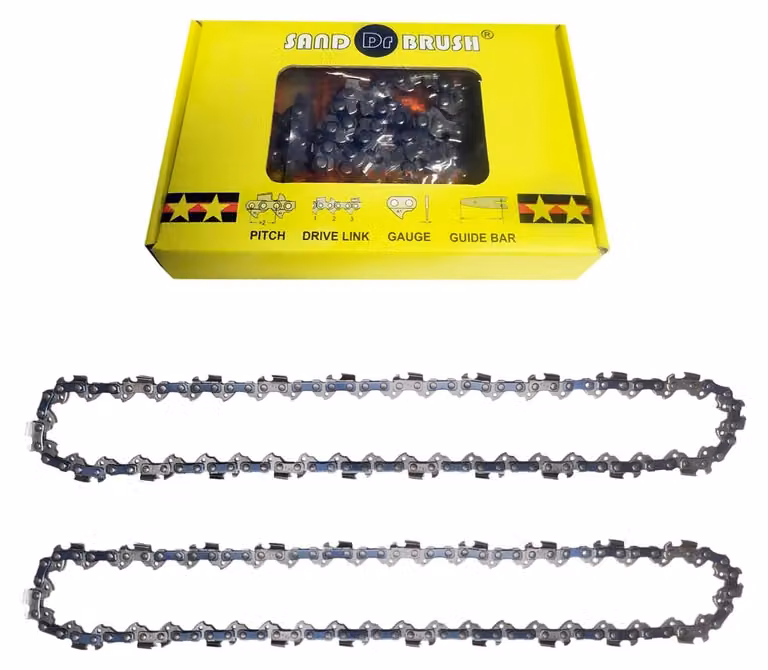 2 catene per motosega adatte a lame da 14 pollici (35 cm), passo 3/8 pollici, spessore maglia 0,043 pollici (1,1 mm), 52 maglie.