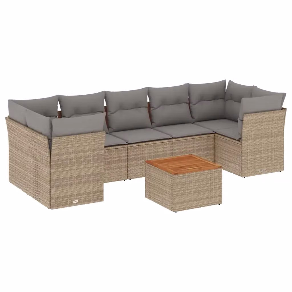 Set Divano da Giardino vidaXL 8 pz in Polyrattan con Cuscini Beige e Tavolino da Esterno – 2