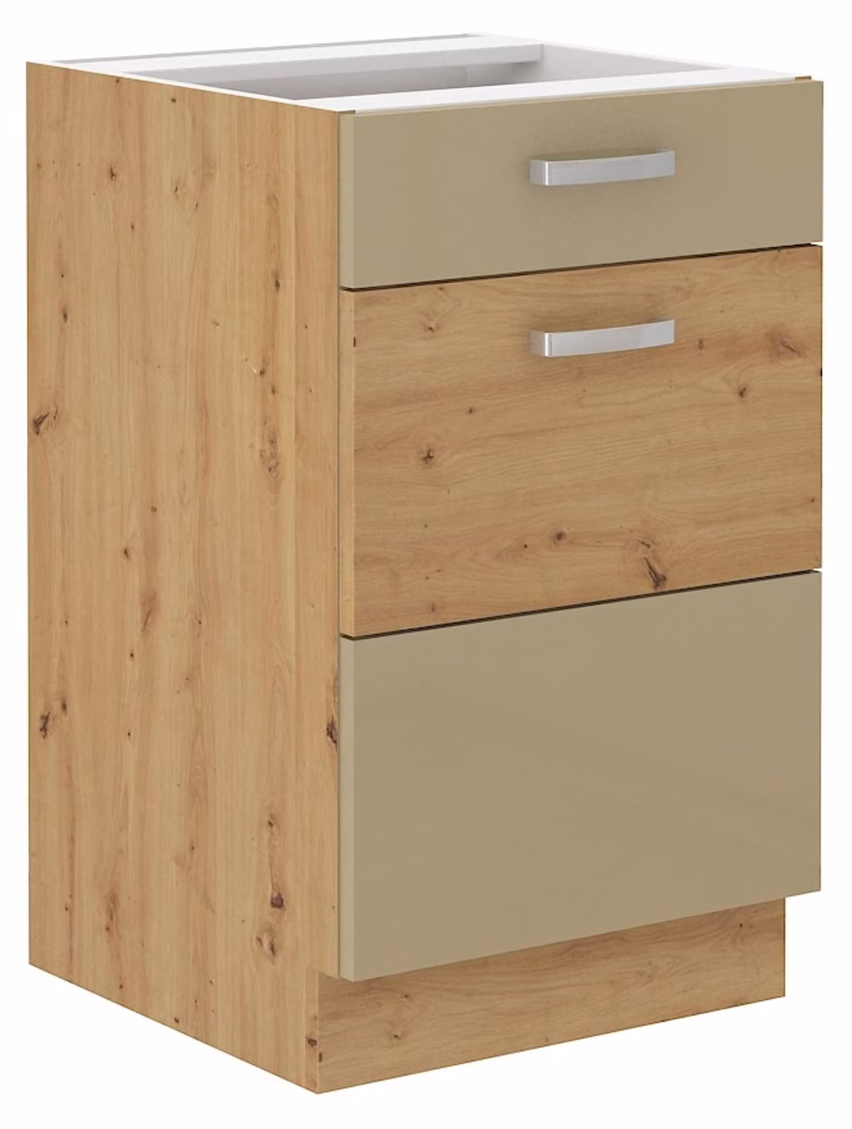 Base 50 Rovere Artisan Cappuccino lucido Mobile cucina Guida soft-close ad estrazione totale