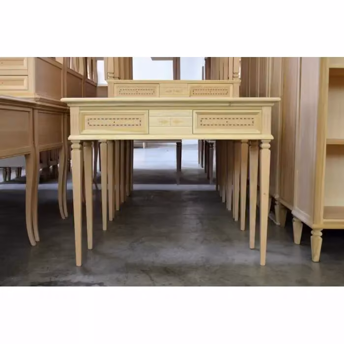 Consolle classica con 2 cassetti intarsiata floreale in legno grezzo Mobili 2G L: 100 cm, P: 37 cm, H: 80 cm – 2