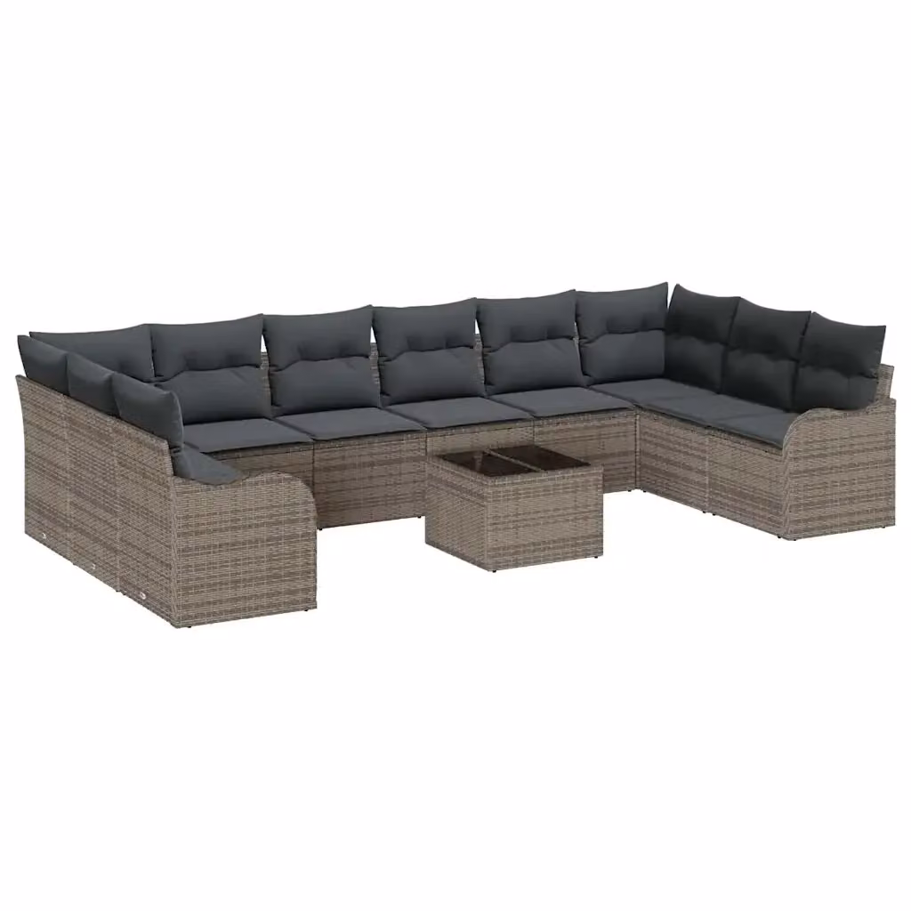 Set Divano da Giardino vidaXL a forma a U in Polyrattan Grigio con 11 Pezzi e Tavolino da Caffè – 2