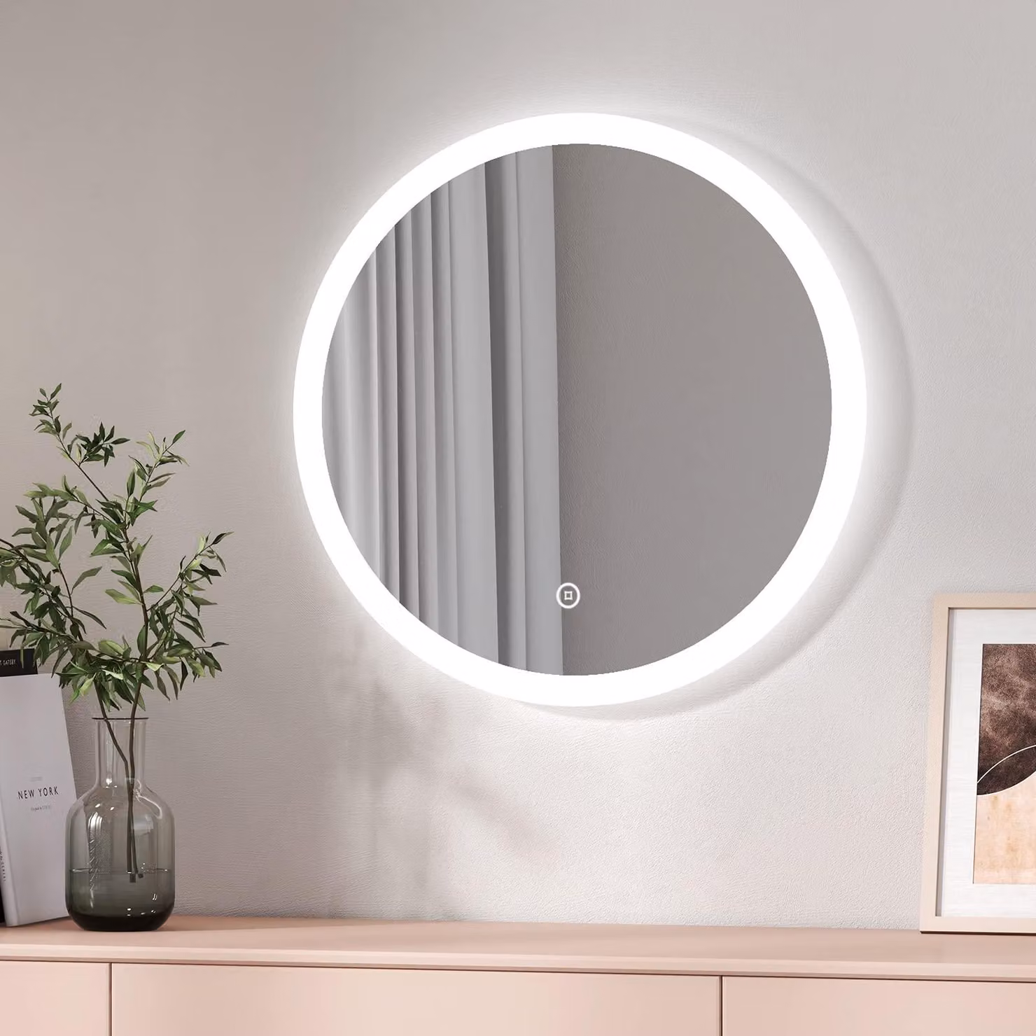 Specchio da bagno a LED, forma circolare, diametro 60 cm, interruttore touch, 3 tonalità di luce