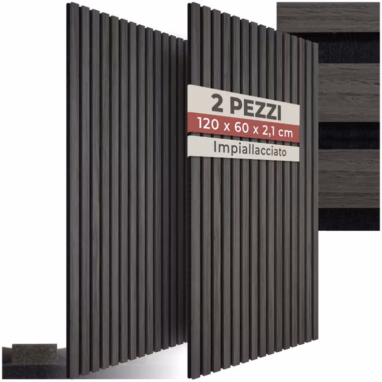 Pannelli acustici Sonic Wall tectake effetto legno in MDF colore nero L: 120 cm, H: 120 cm, P: 6 cm