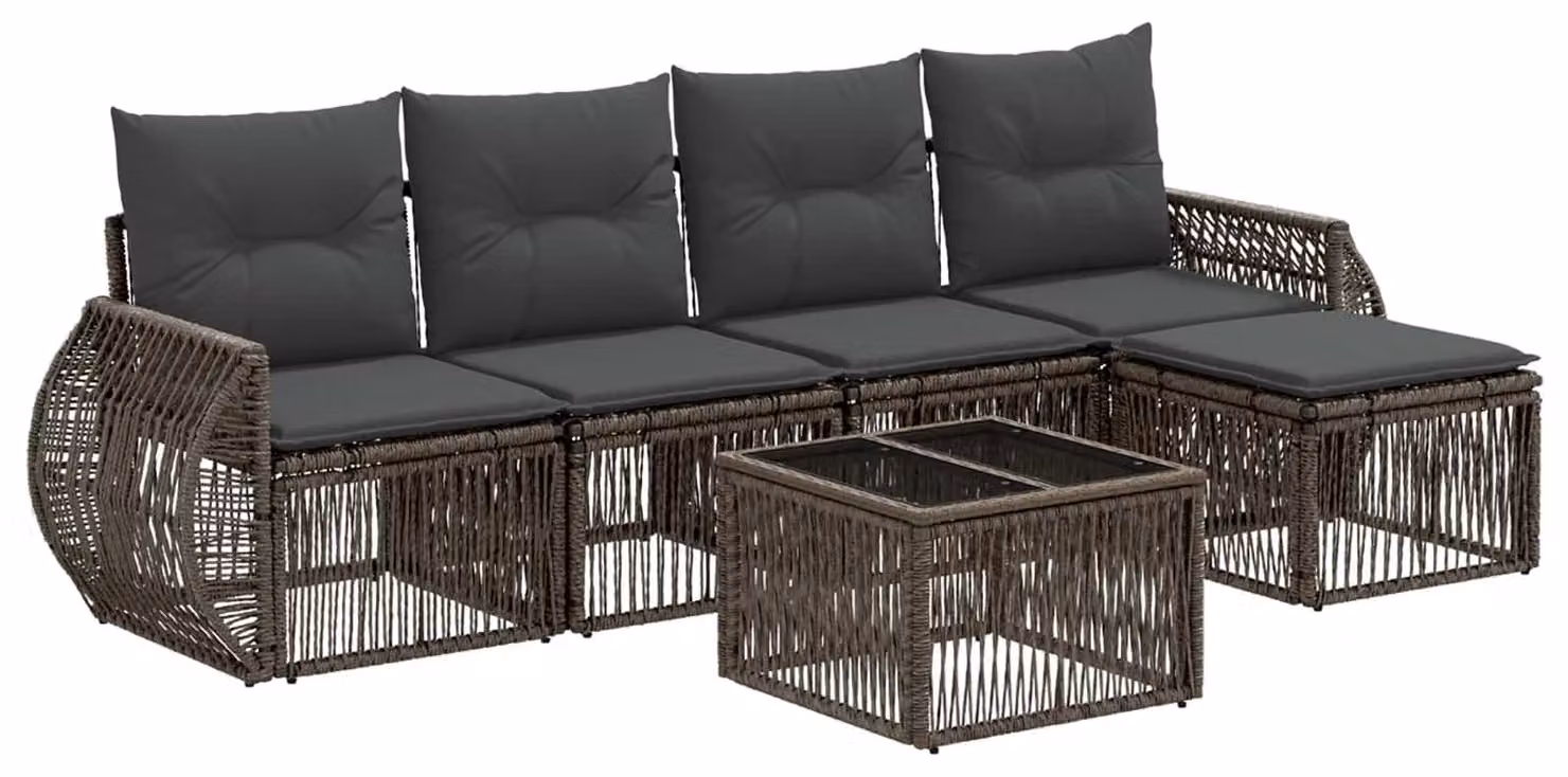 Set Divano da Giardino 6 pcs Grigio e Grigio Scuro polyrattan
