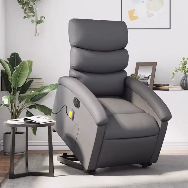 Poltrona Alzapersona Elettrica Reclinabile vidaXL in Similpelle Grigio con Braccioli